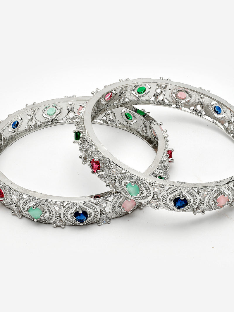 Rhodium Plated with Multicolor American Diamond Studded Kada Bangles