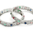 Rhodium Plated Multicolor American Diamond Studded Kada Bangles