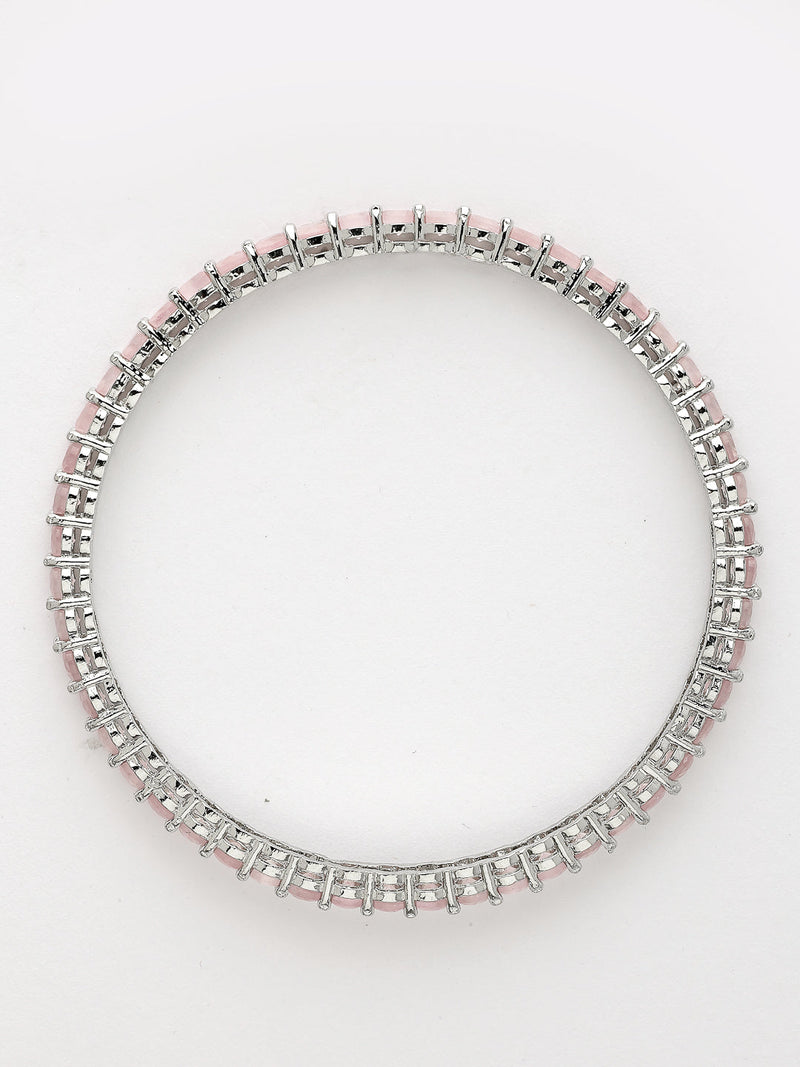 Rhodium Plated Pink American Diamond Studded Thin Bangles