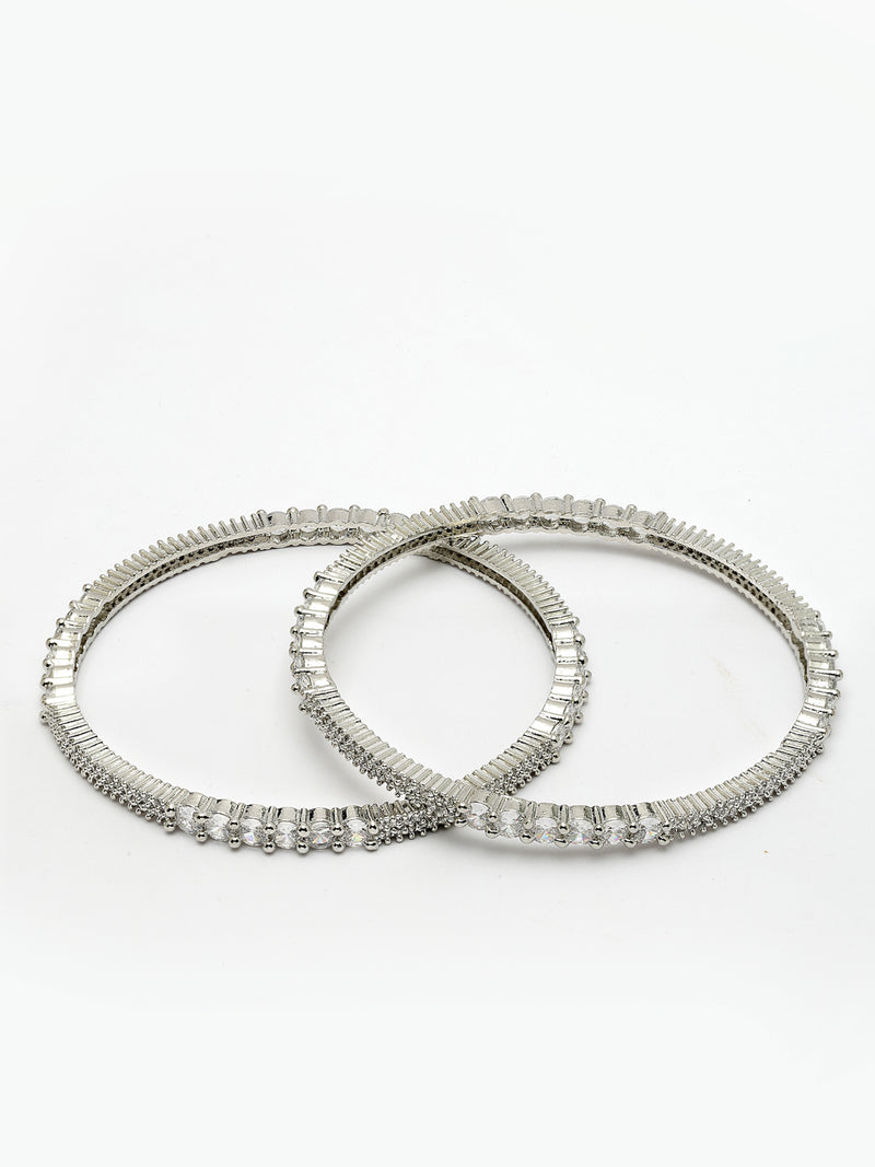 Rhodium Plated with White American Diamonds Studded Kada Bangles