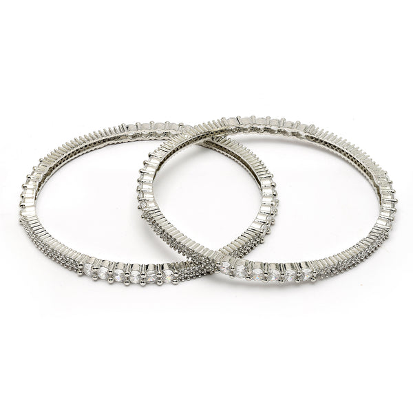 Rhodium Plated White American Diamonds Studded Bangles