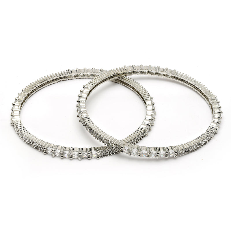 Rhodium Plated White American Diamonds Studded Bangles