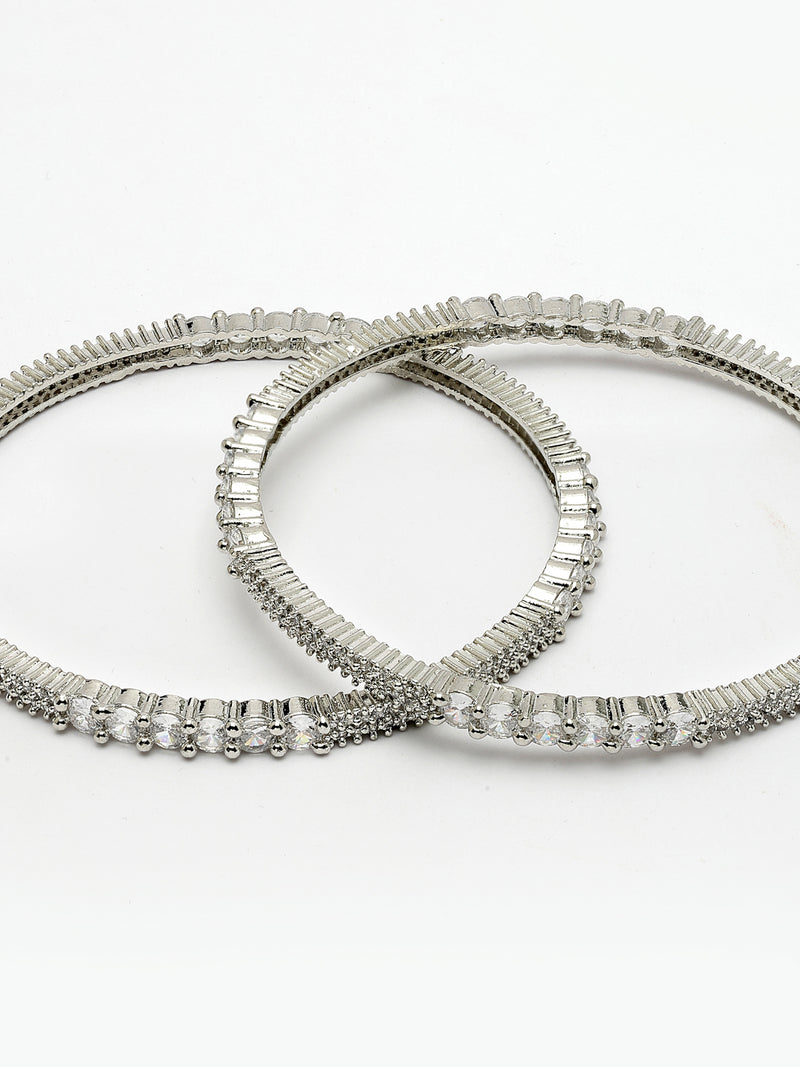 Rhodium Plated with White American Diamonds Studded Kada Bangles