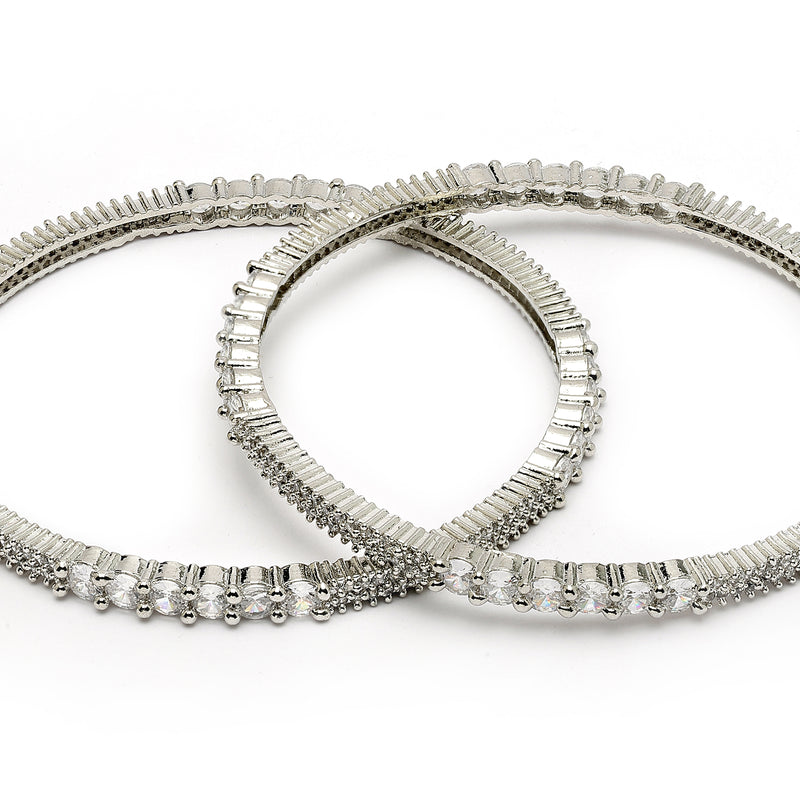 Rhodium Plated White American Diamonds Studded Bangles
