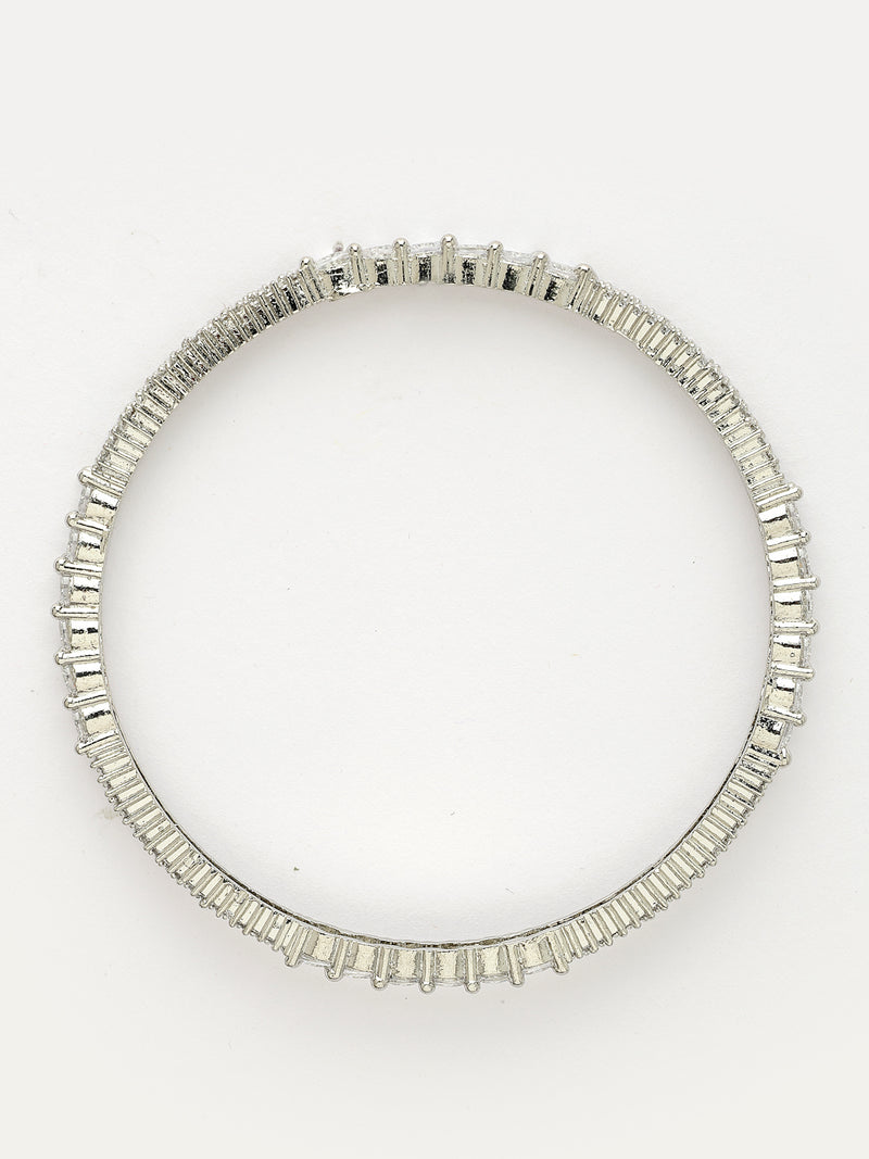 Rhodium Plated with White American Diamonds Studded Kada Bangles