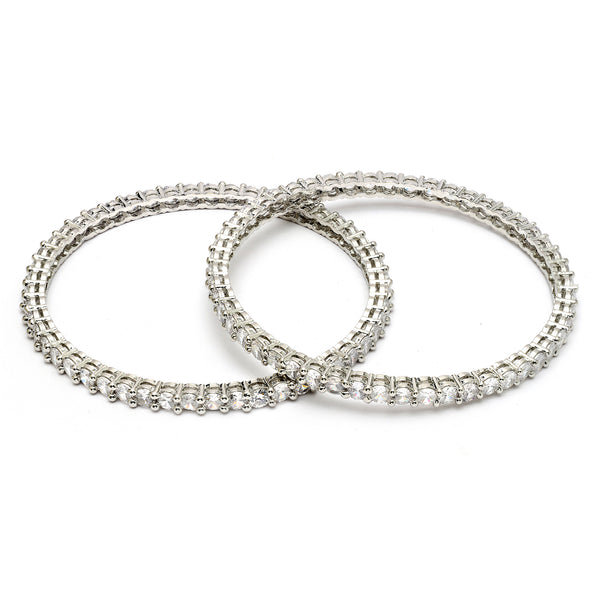 Rhodium Plated White American Diamond Studded Thin Bangles
