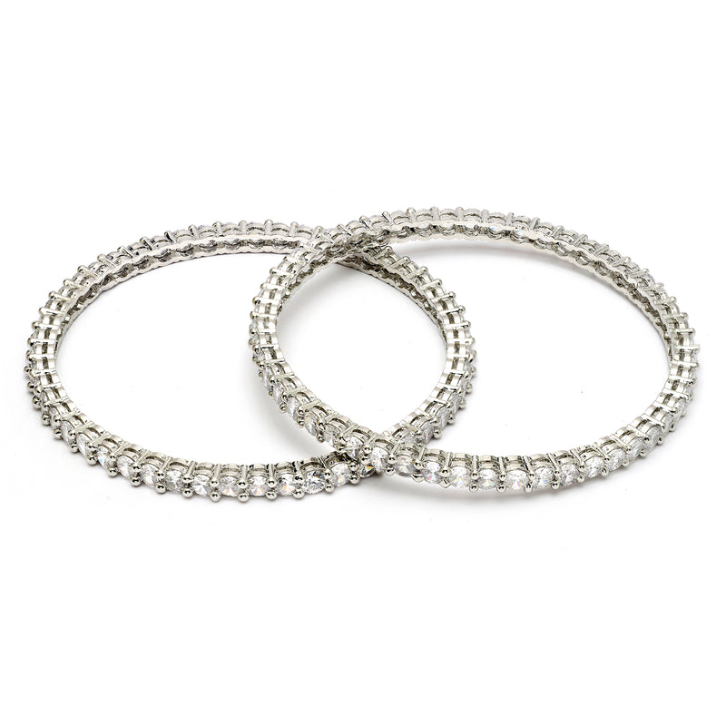 Rhodium Plated White American Diamond Studded Thin Bangles