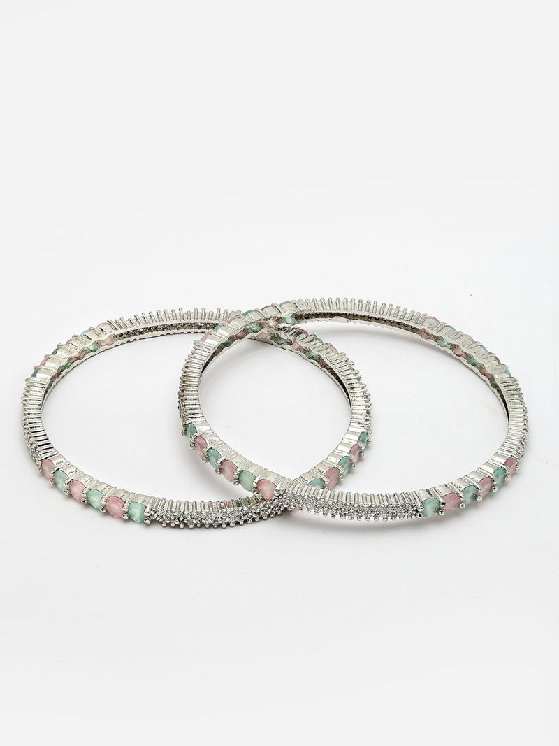 Rhodium Plated Pastel American Diamonds Studded Kada Bangles
