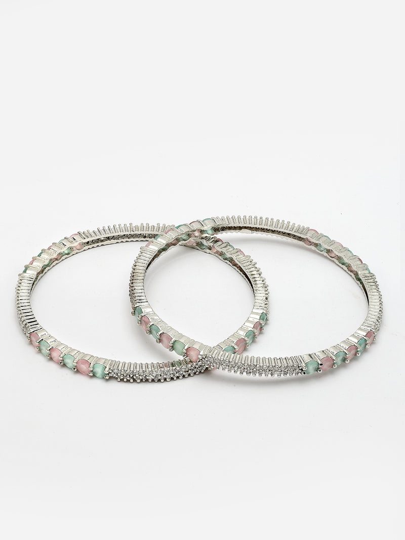 Rhodium Plated with Multicolor American Diamonds Studded Kada Bangles