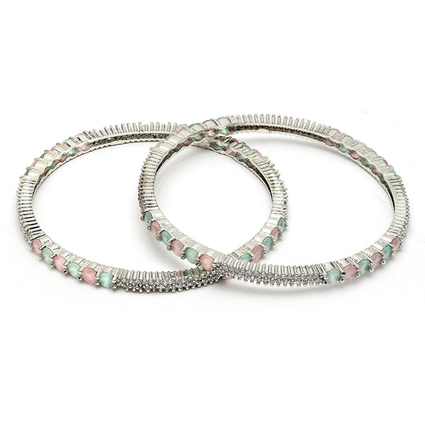 Rhodium Plated Pastel American Diamonds Studded Kada Bangles