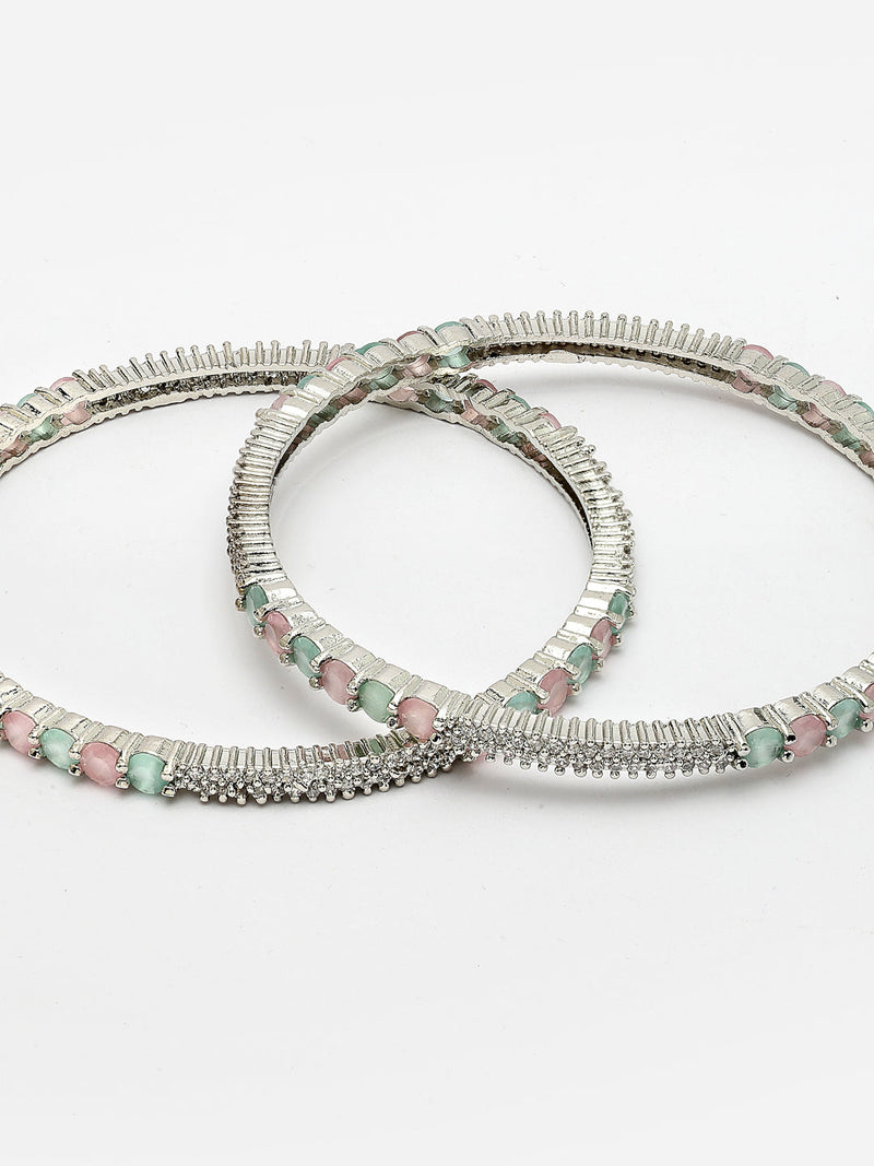 Rhodium Plated Pastel American Diamonds Studded Kada Bangles