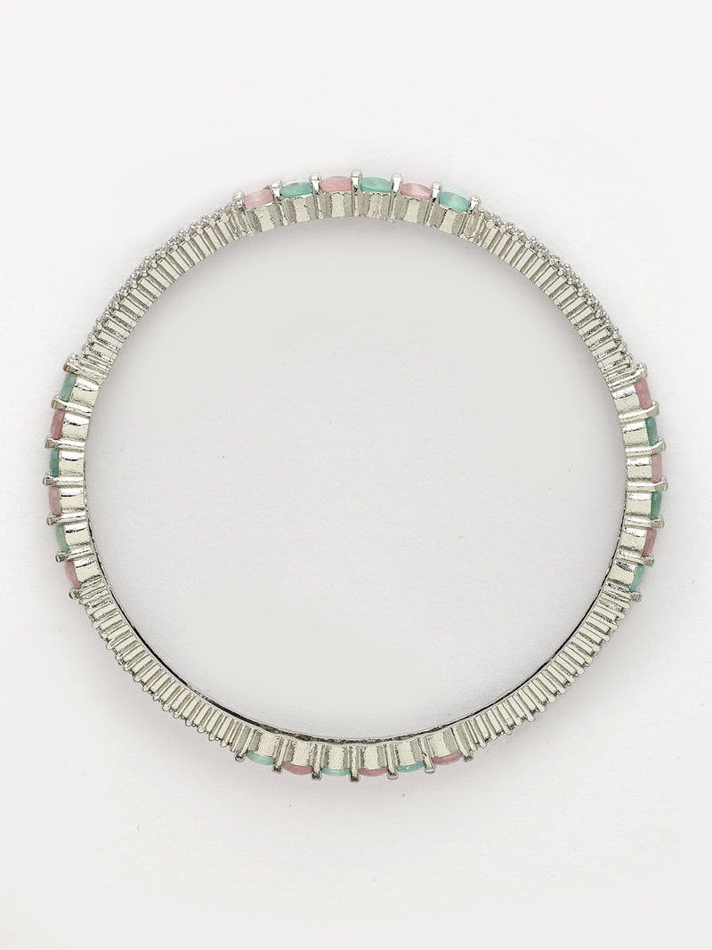 Rhodium Plated Pastel American Diamonds Studded Kada Bangles