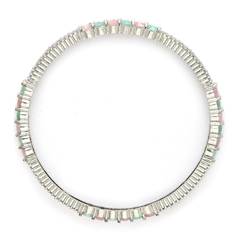 Rhodium Plated Pastel American Diamonds Studded Kada Bangles
