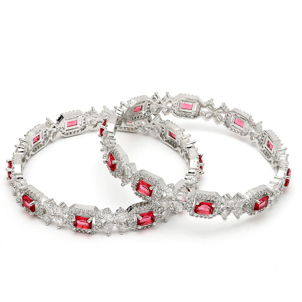 Rhodium Plated Red American Diamonds Studded Bangles