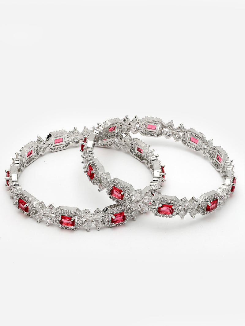 Rhodium Plated with Red American Diamonds Studded Kada Bangles