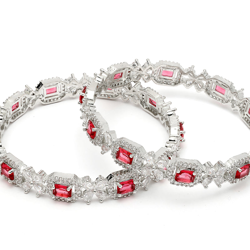 Rhodium Plated Red American Diamonds Studded Bangles