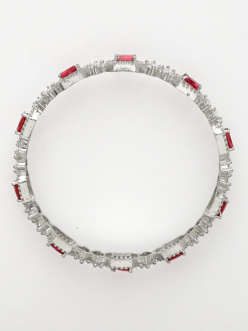 Rhodium Plated with Red American Diamonds Studded Kada Bangles