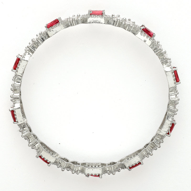 Rhodium Plated Red American Diamonds Studded Bangles