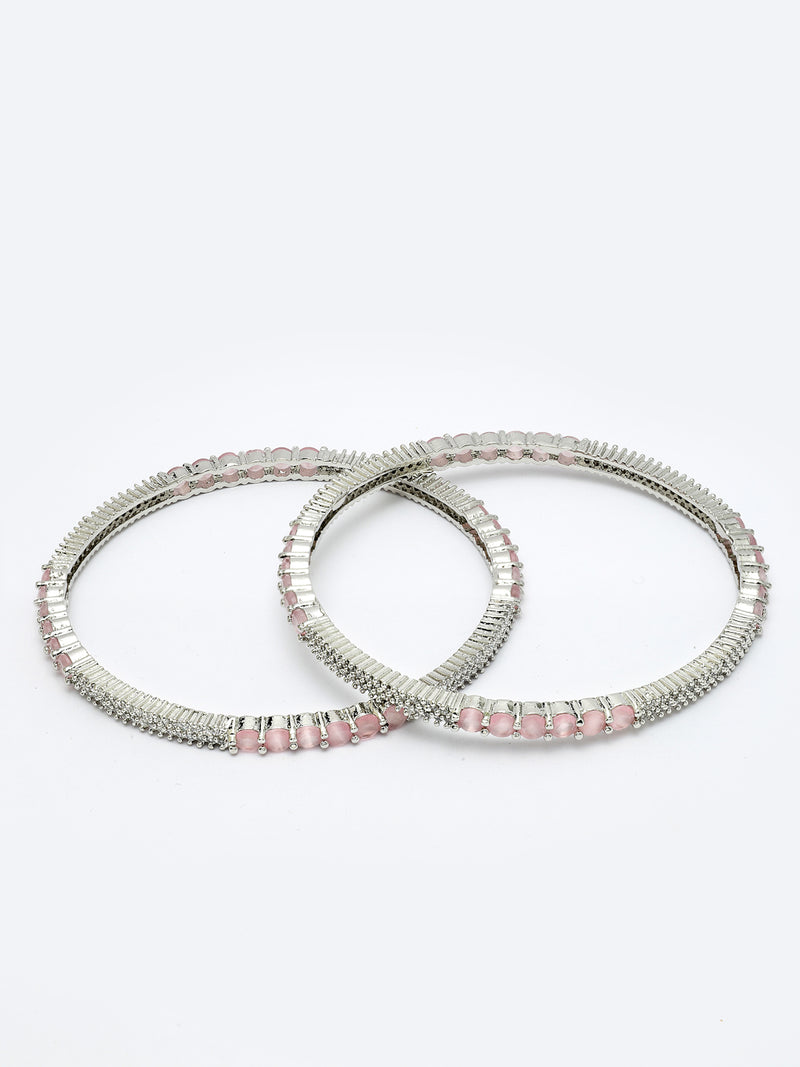 Rhodium Plated with Pink American Diamonds Studded Kada Bangles