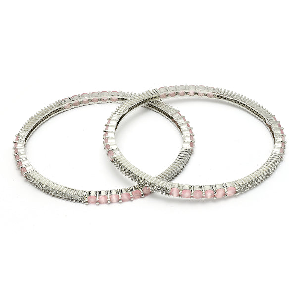 Rhodium Plated Pink American Diamonds Studded Bangles