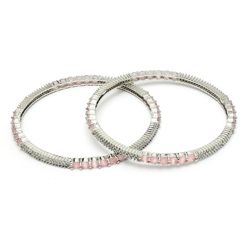 Rhodium Plated Pink American Diamonds Studded Bangles