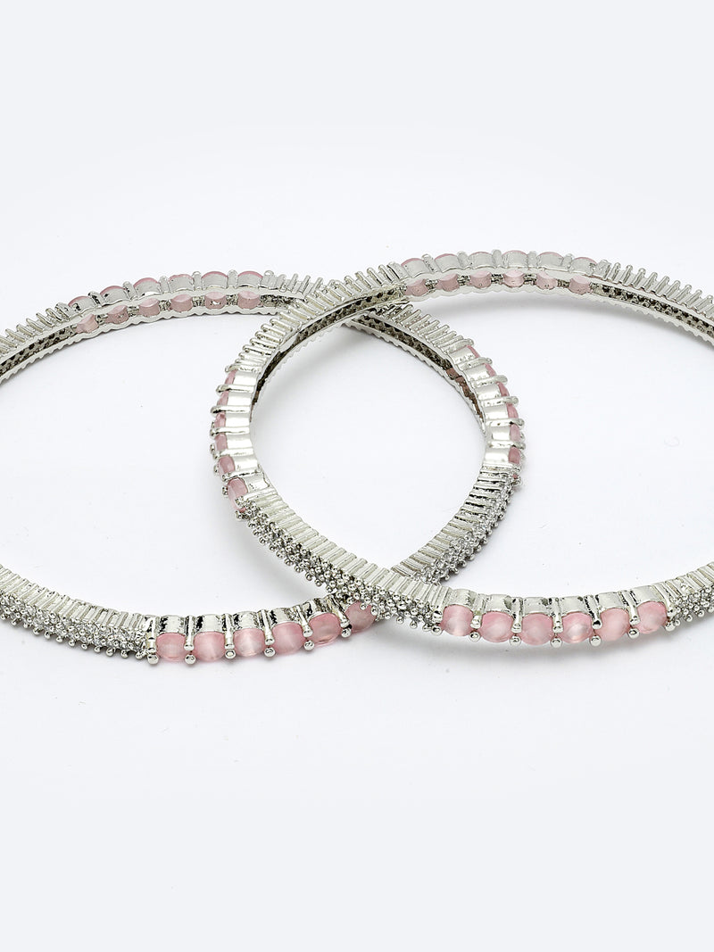 Rhodium Plated with Pink American Diamonds Studded Kada Bangles