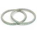 Rhodium Plated Sea Green American Diamond Studded Thin Bangles