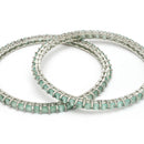 Rhodium Plated Sea Green American Diamond Studded Thin Bangles
