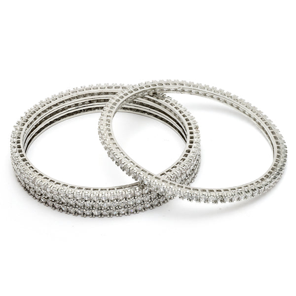 Rhodium Plated Small White American Diamond Studded Bangles