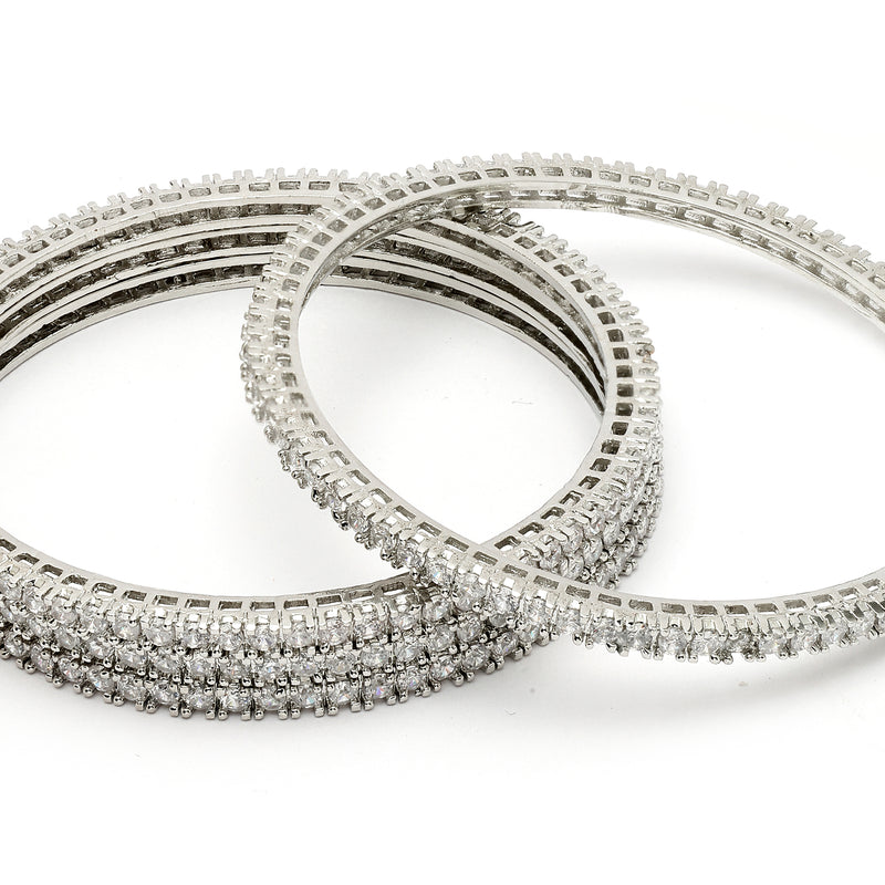 Rhodium Plated Small White American Diamond Studded Bangles