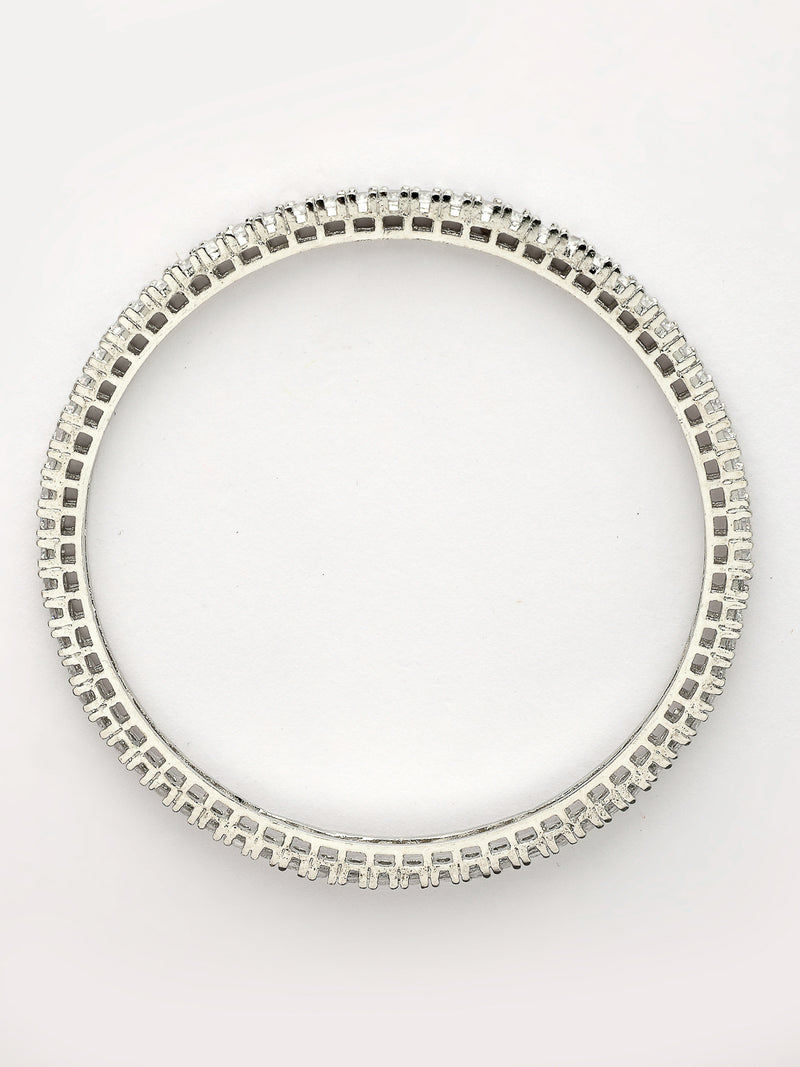 Rhodium Plated with Small White American Diamond Studded Thin Bangles