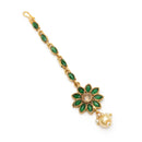 Gold Plated Green Pearl Studded Maang Tikka