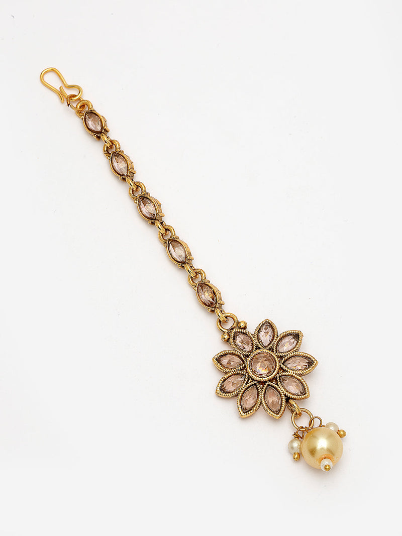 Gold Plated White Pearl Studded Maang Tikka