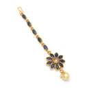 Gold Plated Blue Pearl Studded Maang Tikka