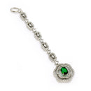 Rhodium Plated Silver Toned Round Floral Green American Diamond Studded Maang Tikka