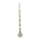 Rhodium Plated Silver Toned Teardrop Shaped Green American Diamond Studded Maang Tikka