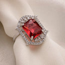 Silver-toned Ruby Magenta Cut Crystal Statement Ring for Women