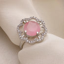 Rhoidum Plated Silver-toned Crystal Floral Statement Ring for Women