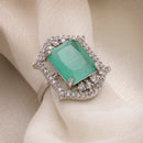 Silver-toned Ruby Magenta Cut Crystal Statement Ring for Women