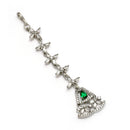 Rhodium Plated Silver Toned Triangle Shaped Green American Diamond Studded Maang Tikka