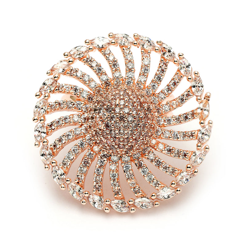 Rose Gold Plated Circular White American Diamond Studded Ring