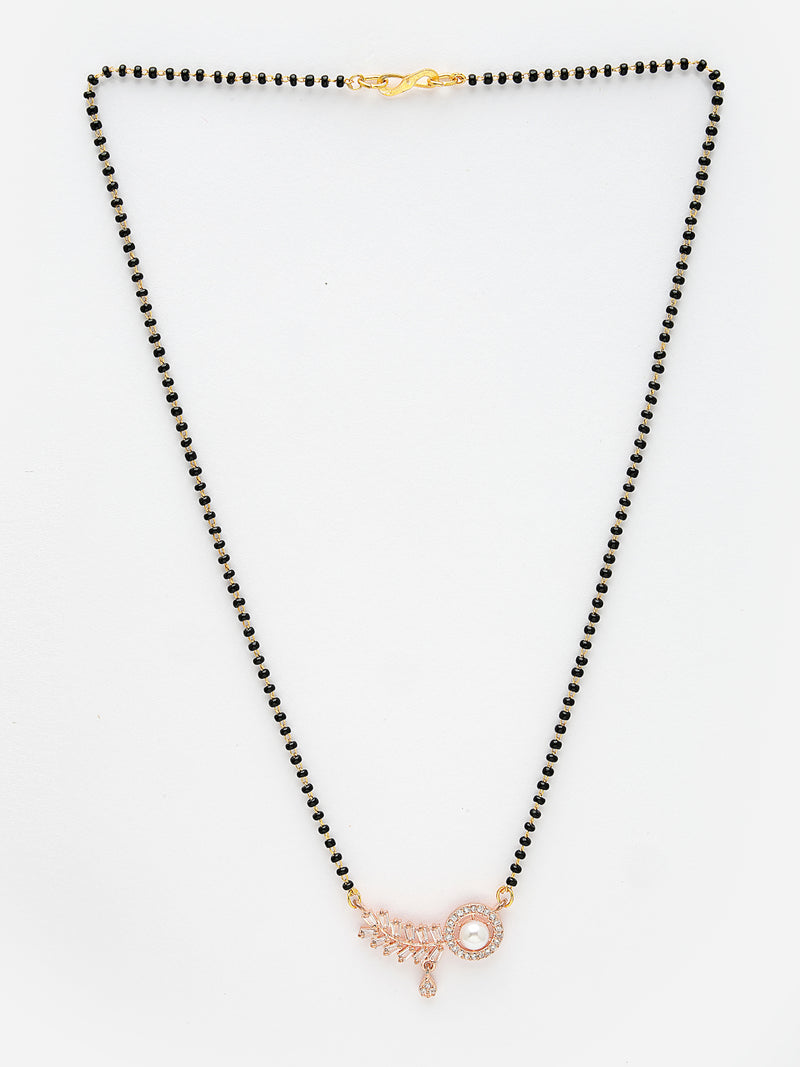 Rose Gold Plated with White American Diamonds Studded Mangalsutra in Feather Design