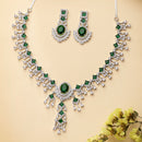 Silver Plated Elegant Teardrop AD Stones & Rhodium Toned American Diamonds Necklace Set
