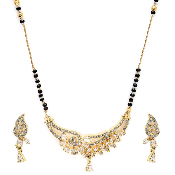 Gold Plated with White American Diamonds Studded Mangalsutra with Earrings