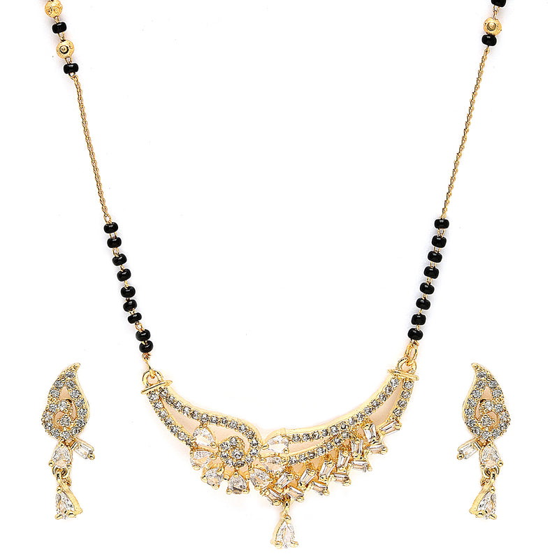Gold Plated with White American Diamonds Studded Mangalsutra with Earrings