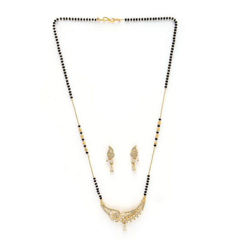 Gold Plated with White American Diamonds Studded Mangalsutra with Earrings