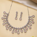 Rhodium Plated Brass American Diamond Floral Teardrop Necklace Set for Women