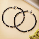 Silver-Plated Black Beaded Double Layer Silver-Toned Anklet for Women & Girls