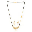 Tradiitional Gold Plated Black Bead Emblished Mangalsutra With Earrings