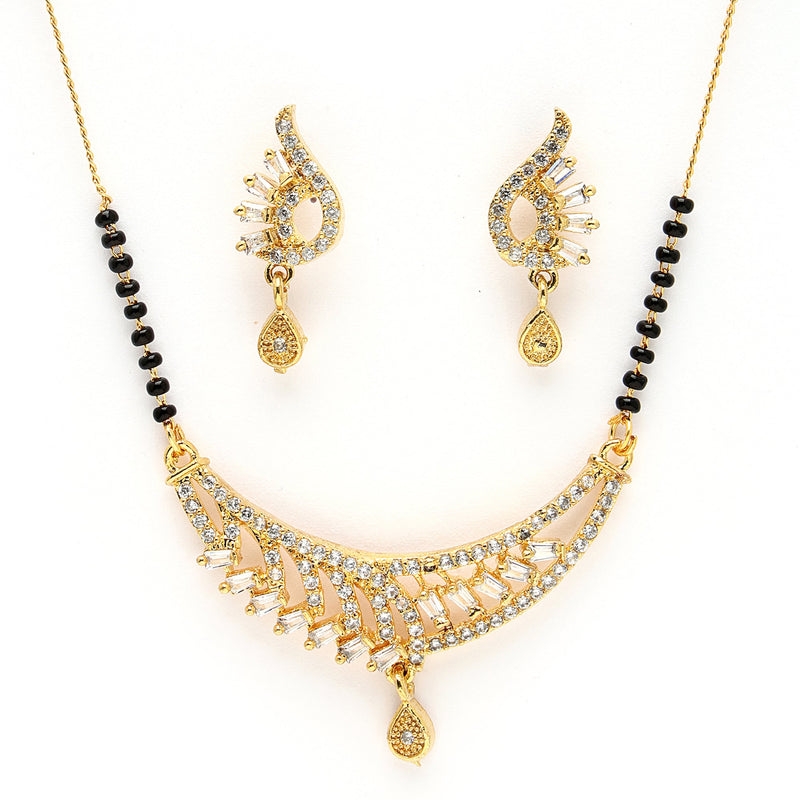 Tradiitional Gold Plated Black Bead Emblished Mangalsutra With Earrings